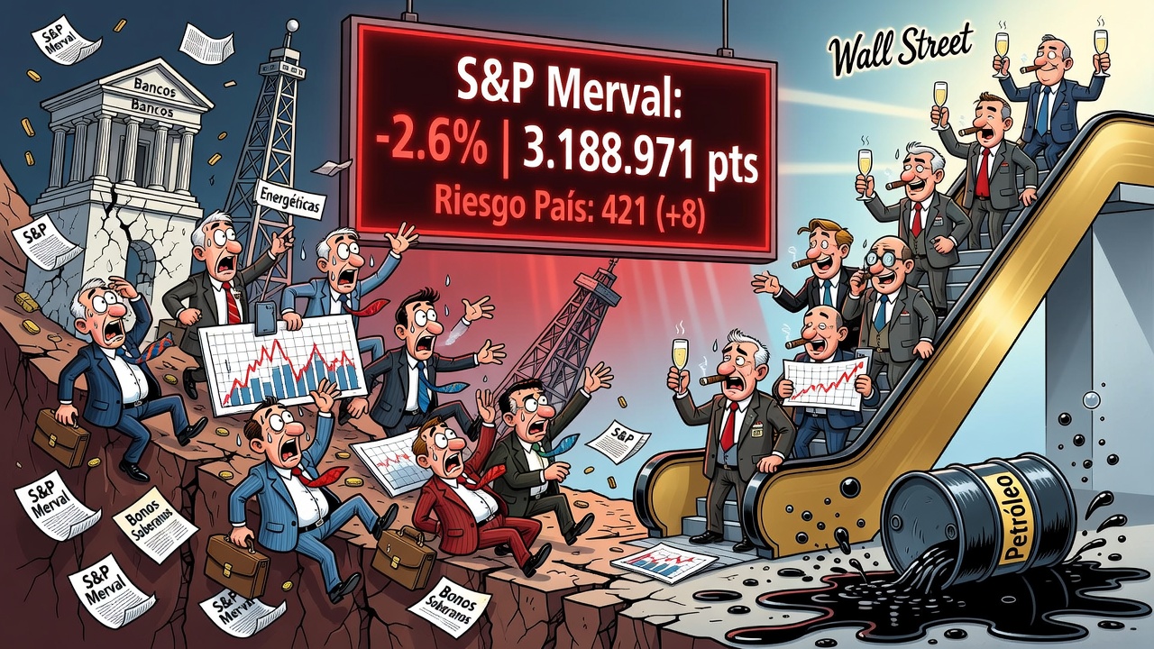 S&P Merval cayó 2,6% a 3.188.971 puntos y riesgo país subió a 421