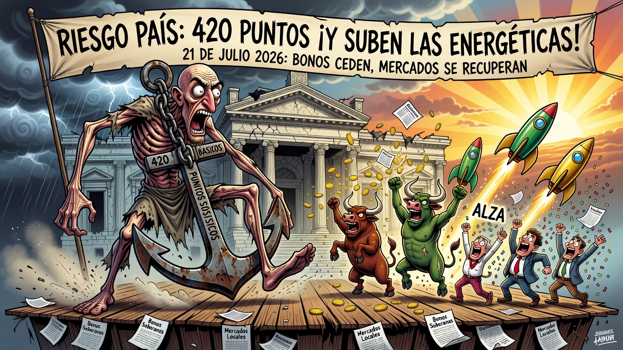 El riesgo país se mantiene cerca de los 420 puntos, mientras las acciones suben de la mano de las energéticas