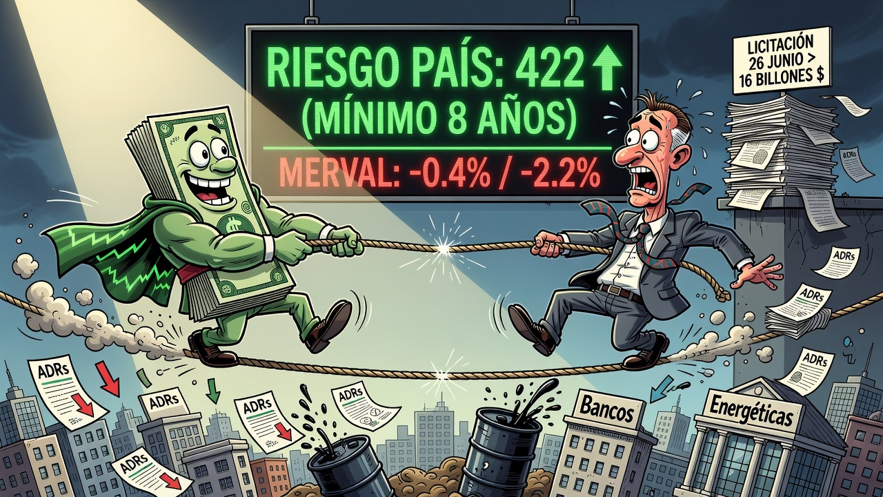 Los bonos soberanos avanzan y el riesgo país alcanza un nuevo mínimo de ocho años, pero el Merval cae
