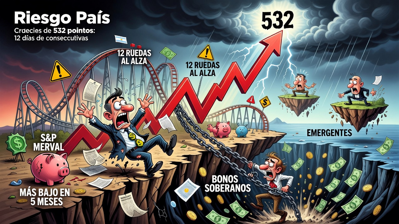 Image for Riesgo país subió a 532 puntos y acumuló 12 ruedas consecutivas al alza
