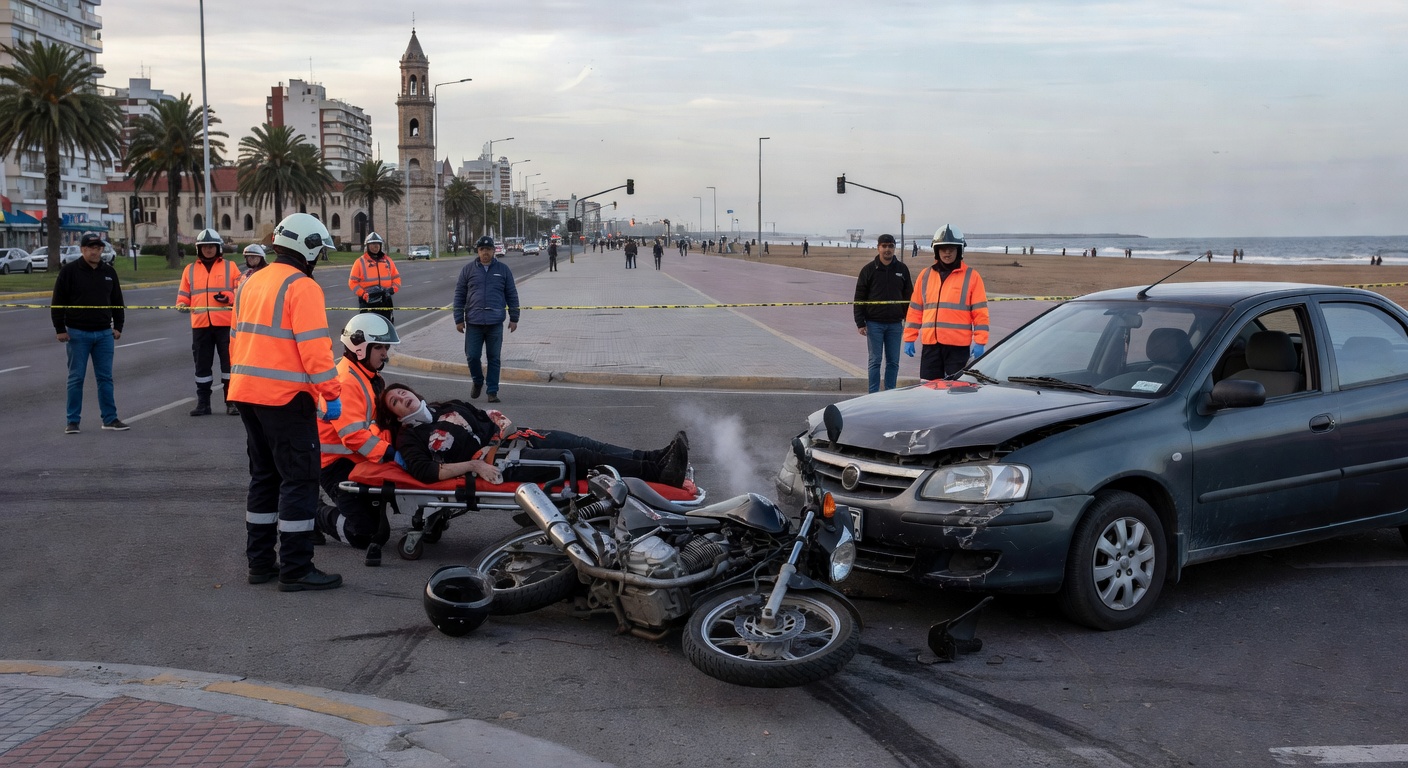 Chocaron una moto y un auto en Balcarce y Chile: una mujer de 35 años está grave