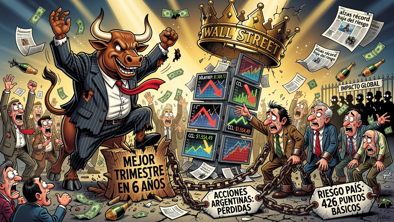 Wall Street coronó su mejor trimestre en seis años, las acciones argentinas cayeron y volvió a bajar el riesgo país