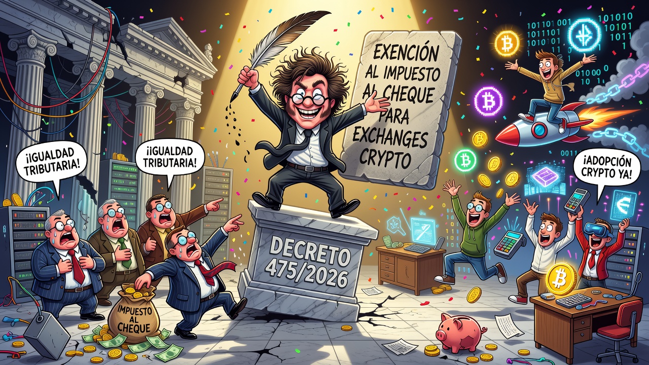 Milei exime a exchanges de criptomonedas registrados del impuesto al cheque
