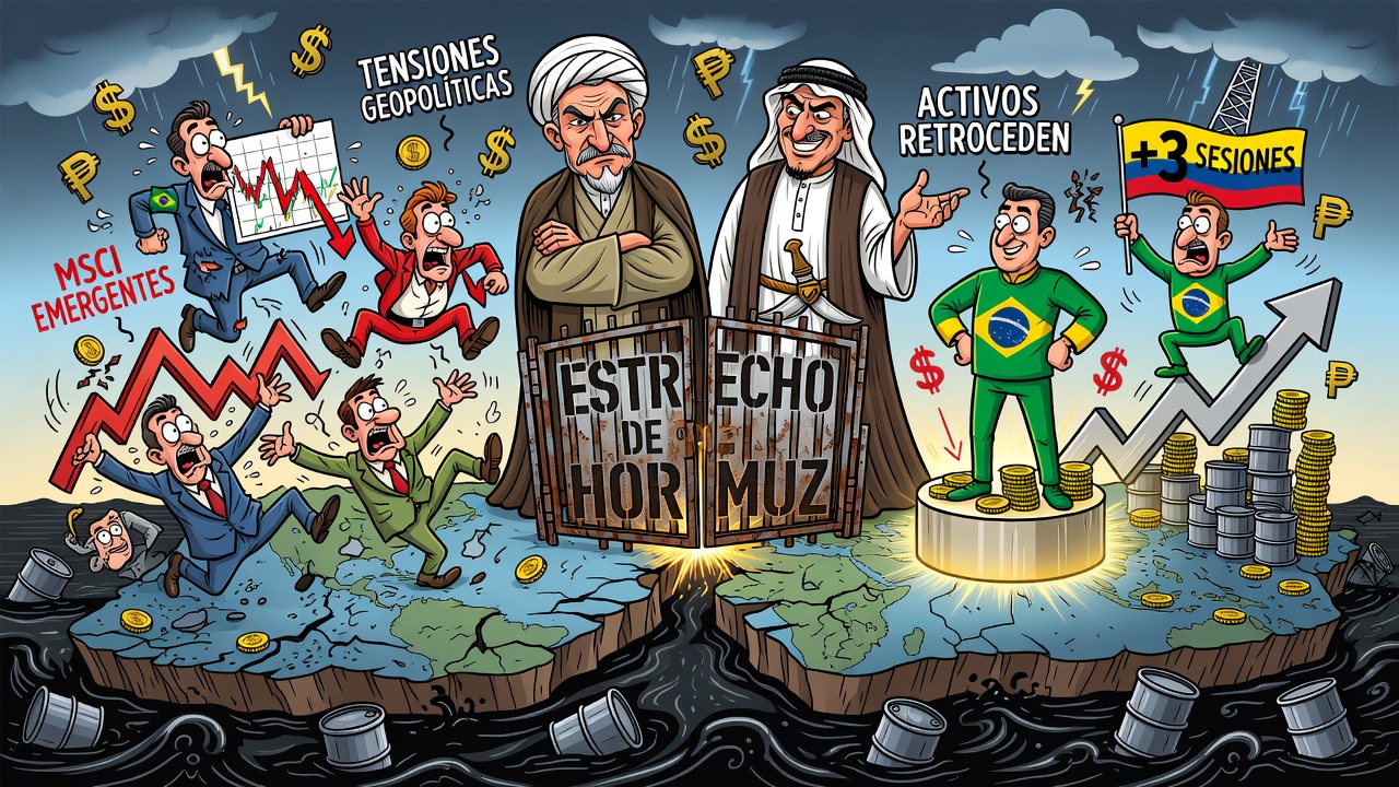 Activos de mercados emergentes retroceden por tensiones geopolíticas en Ormuz