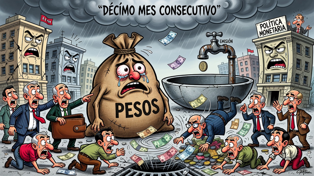 La cantidad de pesos en circulación cae por décimo mes consecutivo