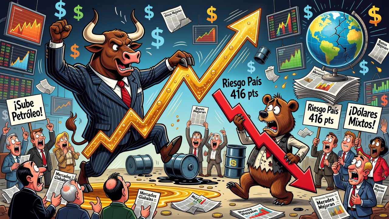 Image for El S&P Merval repuntó ante la suba del petróleo y el riesgo país bajó a 416 puntos