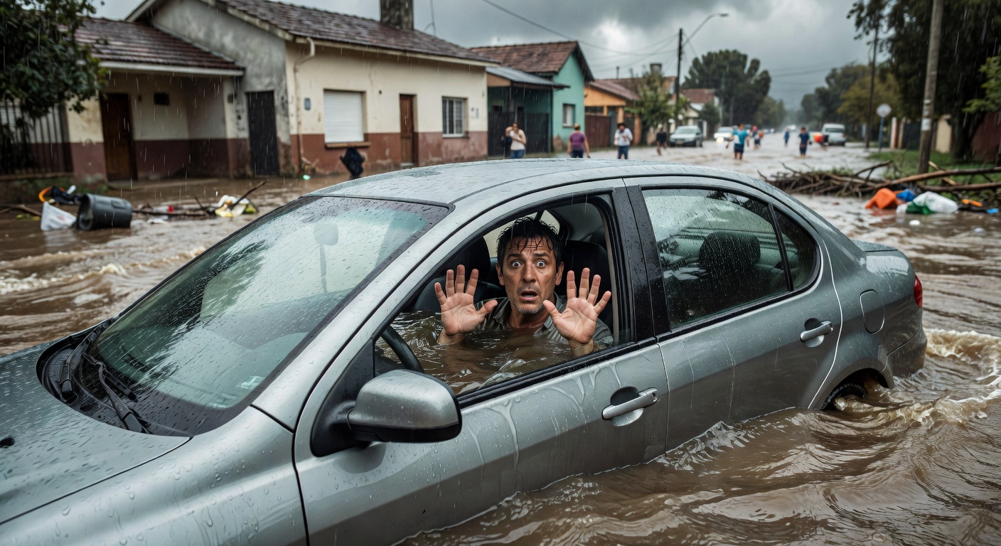Vecino quedó atrapado en su auto durante inundación en Mar del Plata