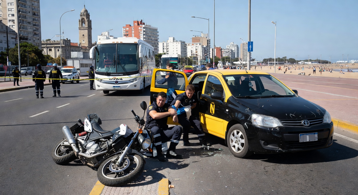 Choque en la previa de Aldosivi e Independiente Rivadavia: una moto policial colisionó con un taxi y hay dos heridos