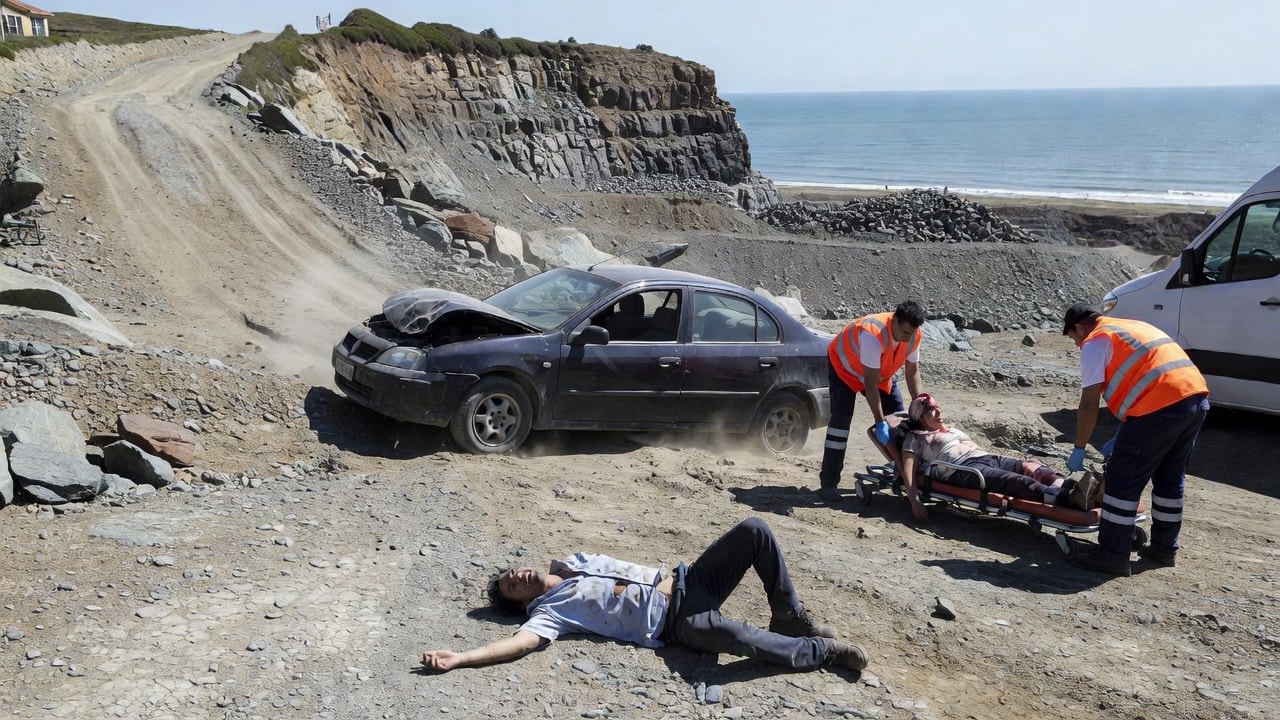 Perdió el control del auto y se subió a la cantera en la costa: atropelló a una pareja