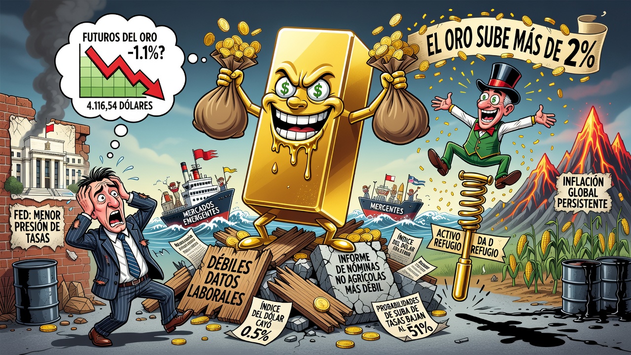 El oro sube más de 2% tras débiles datos laborales en Estados Unidos