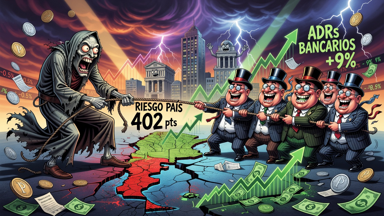 Riesgo país se acerca a los 400 puntos y ADRs suben con bancos a la cabeza