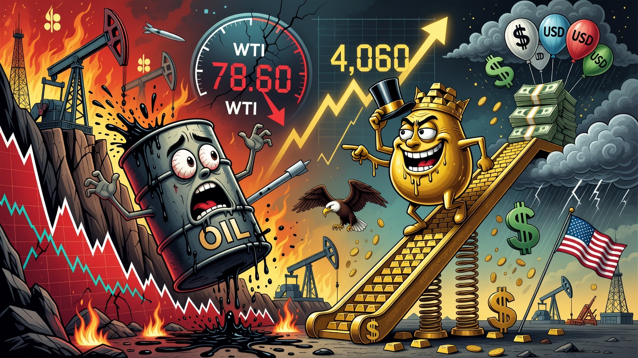 Image for Petróleo cae 7,6% a USD 78,60 y oro repunta hacia USD 4.060
